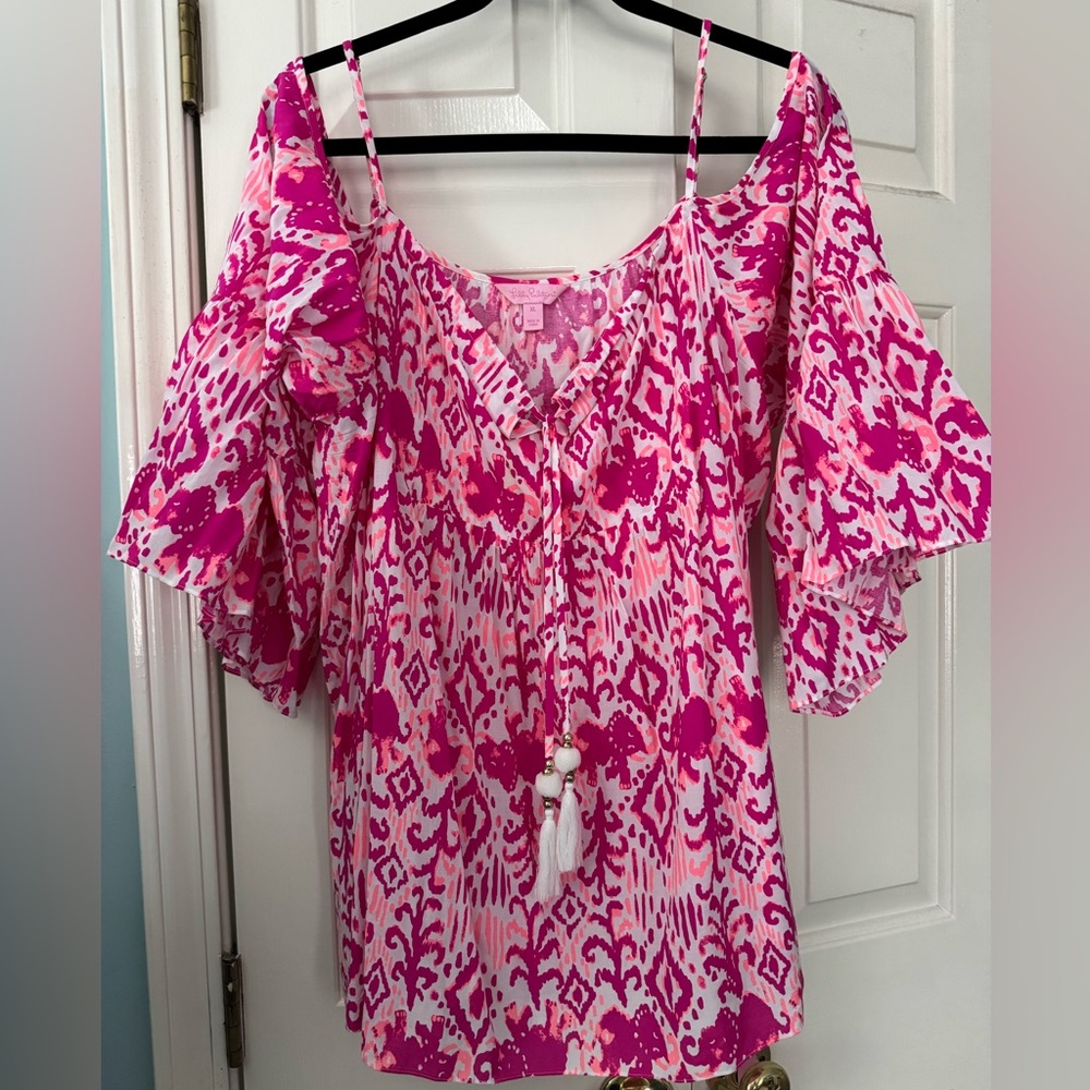 💕EUC Lilly Pulitzer Alanna Top Magenta Tons of Fun💕